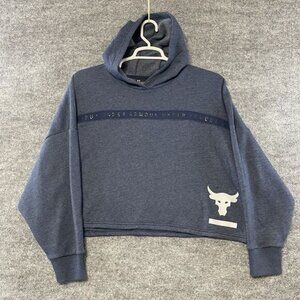 Under‎ Armour Project Rock Fleece Long Sleeve Crop Hoodie Women Size Large Blue
